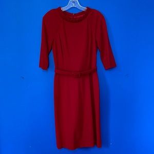 DAVID MEISTER Red Ponte Knit 3/4 Sleeve Dress Sz 4